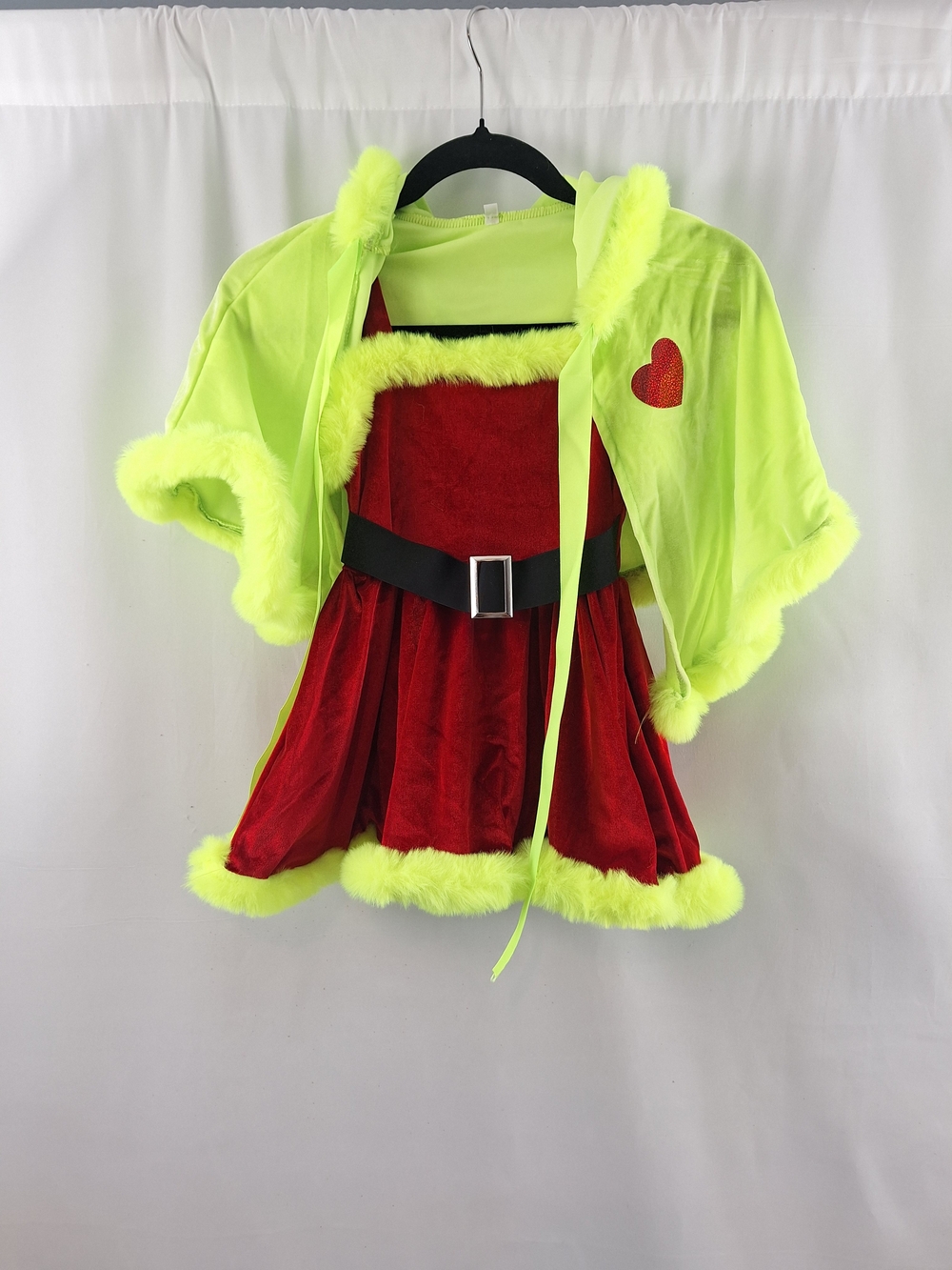 Kids Neon Green and Red Holiday Costume Dress with Hood